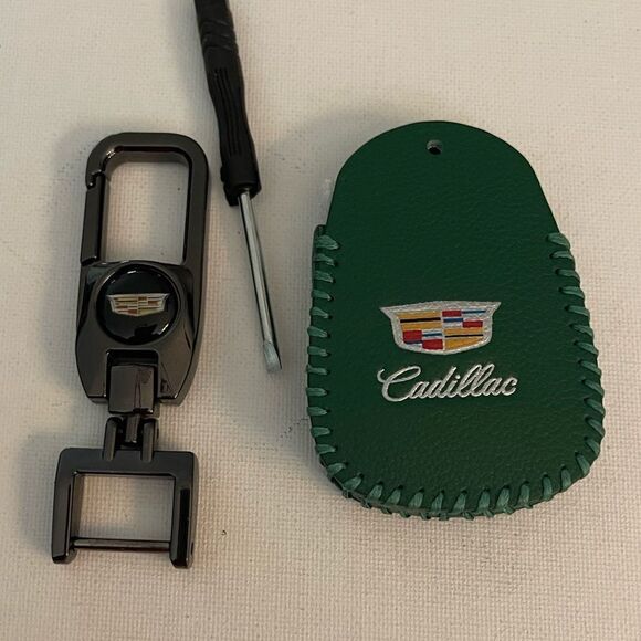 Cadillac Key Fob Keychain & Fob Case Cover in Green Leather NWT - Picture 7 of 7